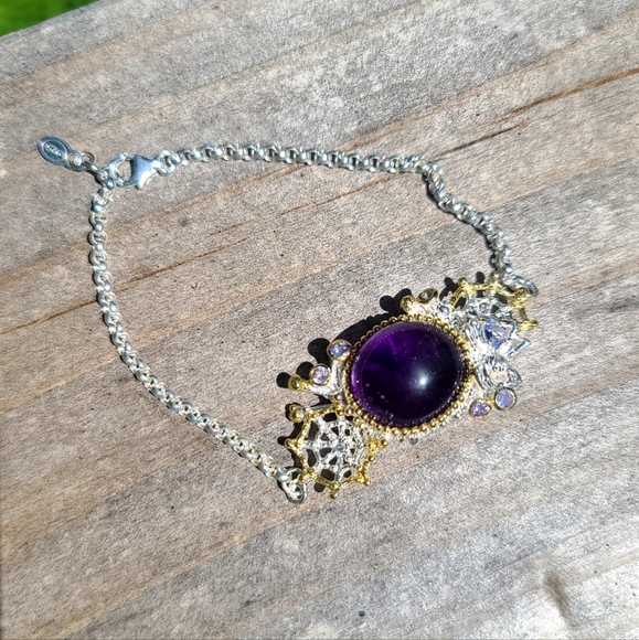 NEW Amethyst & Tanzanite 🕷 sterling spider & web bracelet - Picture 4 of 11